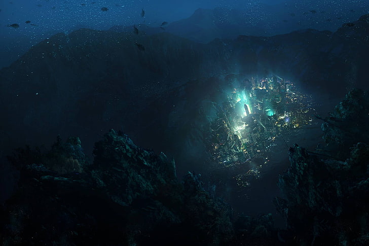 Bioshock underwater city digital wallpaper, Rapture, sea, video games