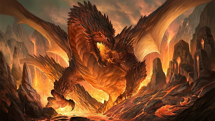 digital art dragon fantasy, HD wallpaper