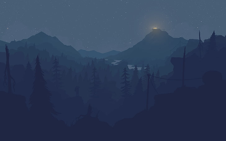silhouette of mountain, Firewatch, video games, landscape, artwork, HD wallpaper