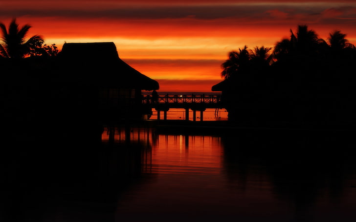 Moorea Sunset, black, mooreatahiti, orange, photography, red