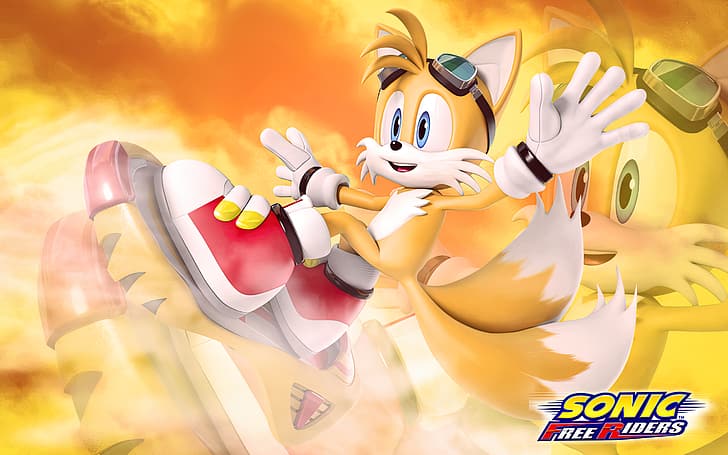 Sonic, tails, fox, Sonic Riders, birds, hoverboard, Sonic the Hedgehog, HD wallpaper
