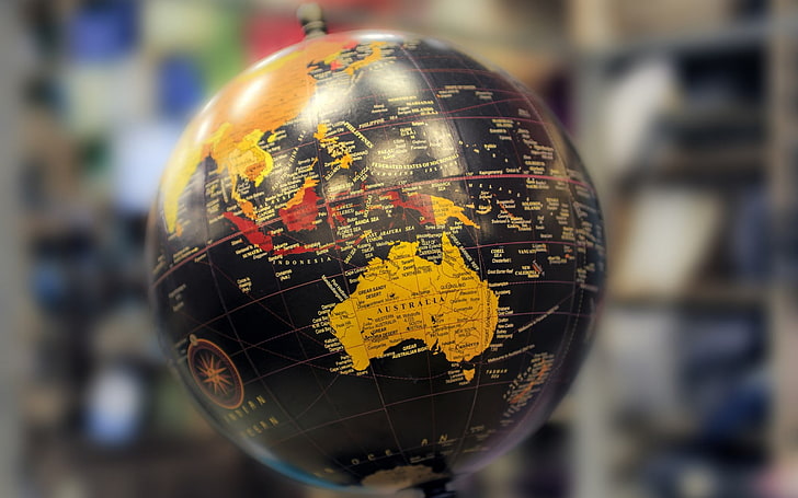 black and brown desk globe, globes, Australia, continents, sphere