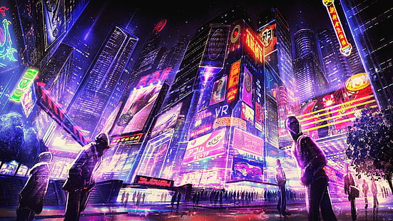 HD wallpaper: digital art, men, city, futuristic, night, neon, science  fiction