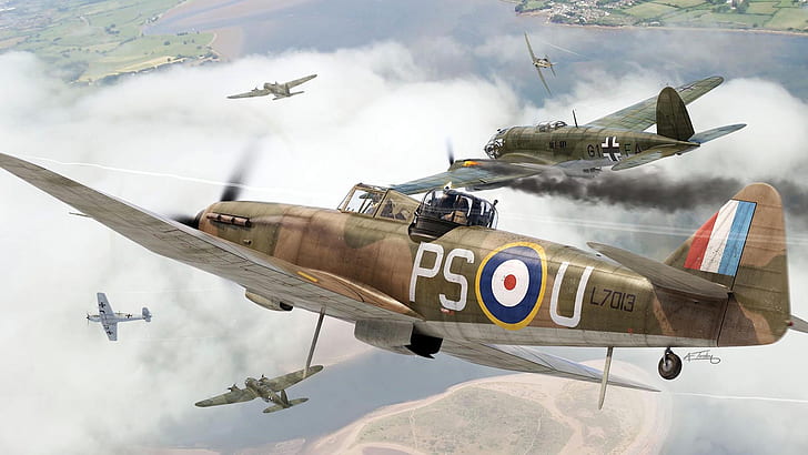 artwork, military aircraft, World War II, Boulton Paul Defiant