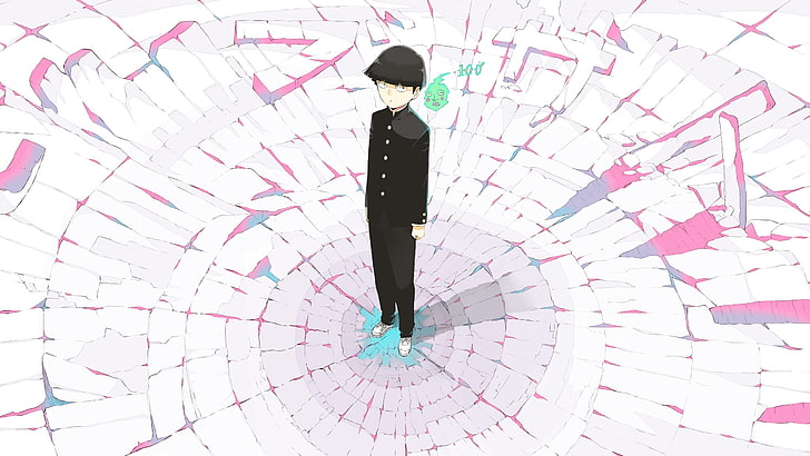 black-haired male in black top anime character illustration, Mob Psycho 100