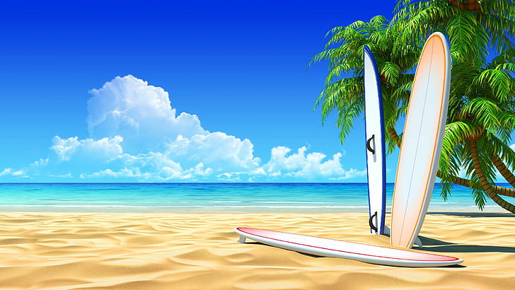 Surfboards, beach, HD wallpaper
