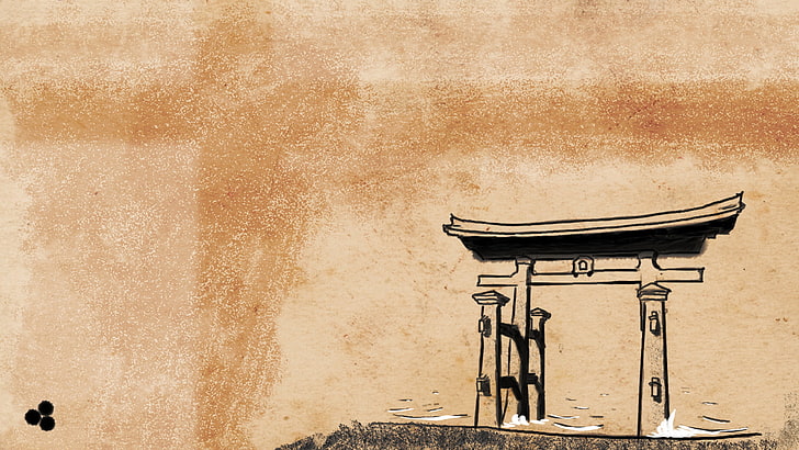 japanese-themed art, Shinto, Japanese style, torii, built structure
