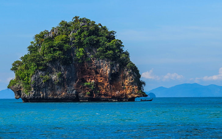 landscape, sea, Thailand, boat, nature, limestone, tropical, HD wallpaper