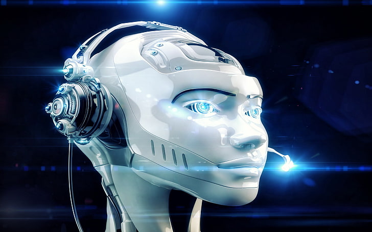 white robot head illustration, androids, representation, human representation, HD wallpaper