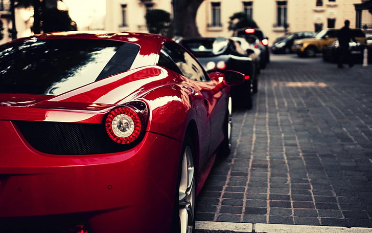 red Ferrari 458 coupe, car, motor vehicle, mode of transportation