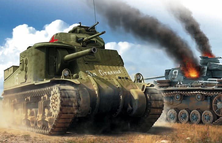 tank, M3 Lee, Russian Army, World War II, red star, HD wallpaper