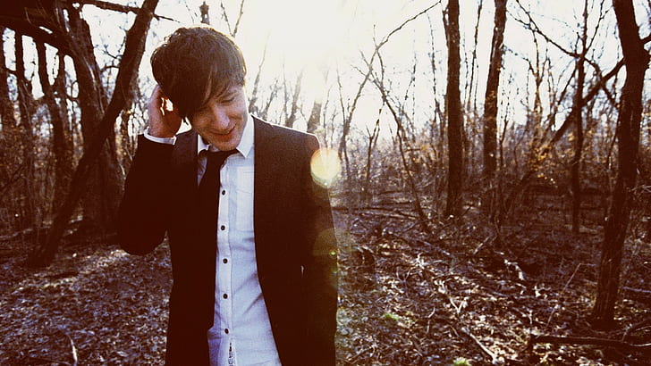 Owl city, Suit, Forest, Arm, Smile, tree, one person, land, HD wallpaper