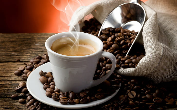 Coffe spresso, coffee, espresso, cup, steam, foam, cream, saucer, HD wallpaper