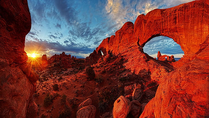 Sunset Landscape Arches National Park State Utah U.s Wallpaper Hd 2560×1440, HD wallpaper