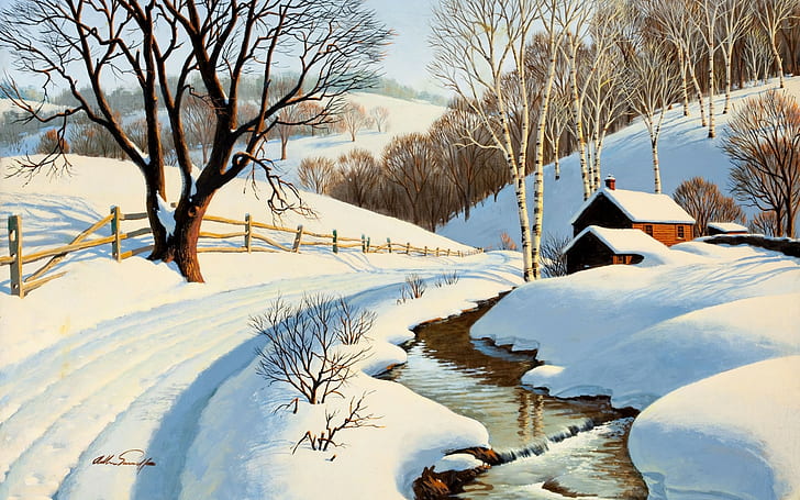 winter, snow, artwork