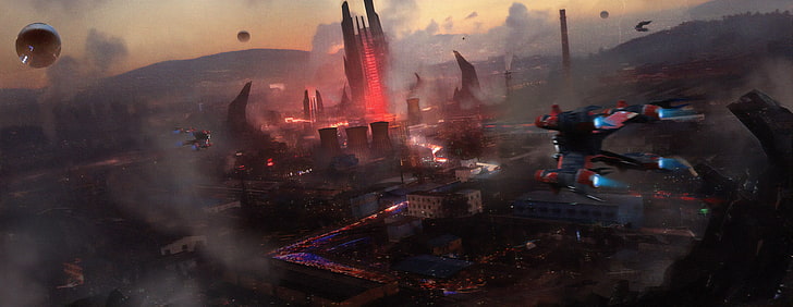 artwork, Liang Liu, Conceptual, digital, futuristic, city, Babylon 5, HD wallpaper