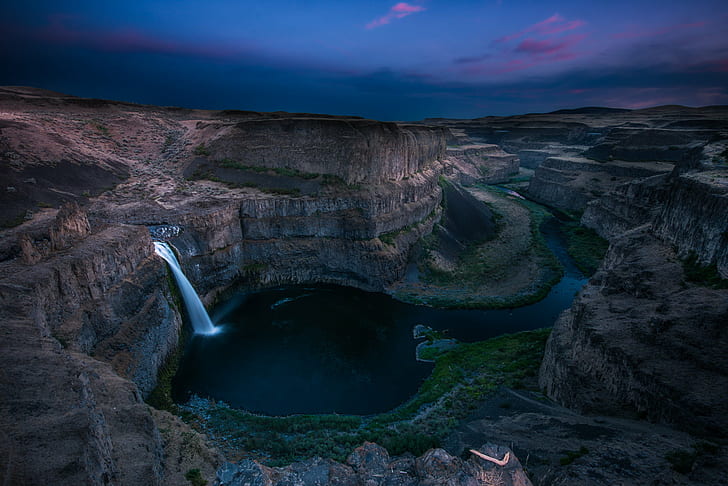 photography of waterfall between red mountains, Palouse Falls, HD wallpaper