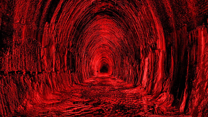 red and black tunnel artwork, light, underground, backgrounds