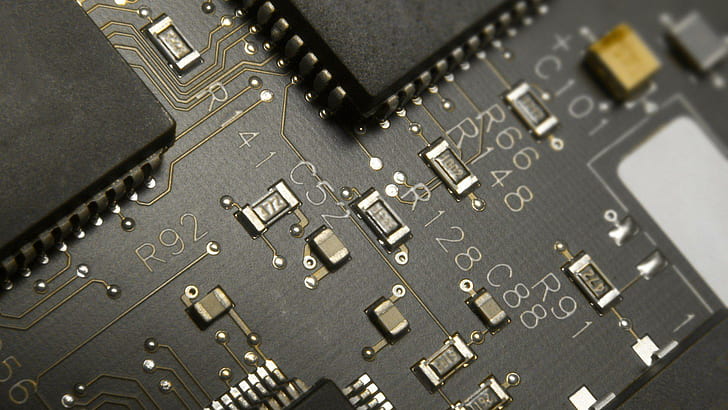 Chips Circuit Board HD Background, black and gray computer part