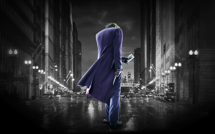 The Joker illustration, The Dark Knight, knife, street, city