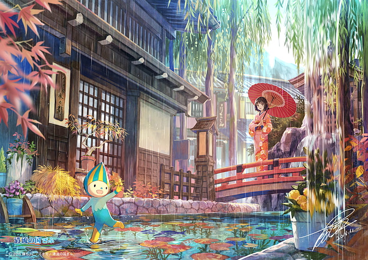 HD wallpaper: anime girl, kimono, traditional japanese house, water,  raining | Wallpaper Flare