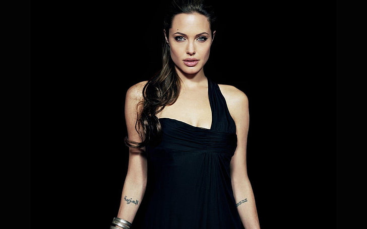 Angelina Jolie, Actresses, one person, portrait, black background