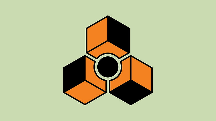 triangular orange and black logo, reason, cube, digital art, artwork