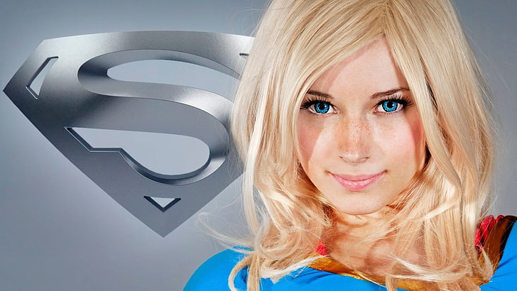 DC Supergirl illustration, Enji night, cosplay, blonde, blue eyes