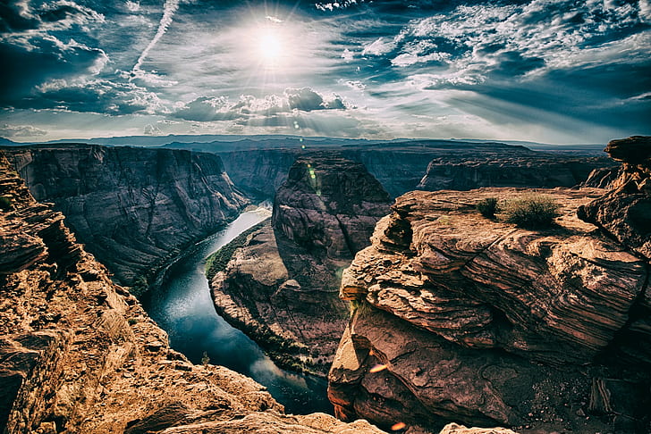 Horseshoe Bend, Arizona, the Horseshoe, the river, the sun, HD wallpaper