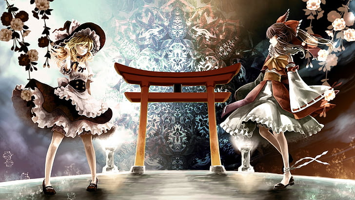 anime, Touhou, anime girls, Hakurei Reimu, torii, HD wallpaper