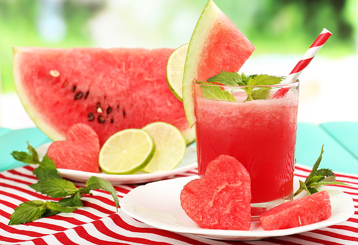 watermelon drink, juice, slices, water melon, fruit, food and drink