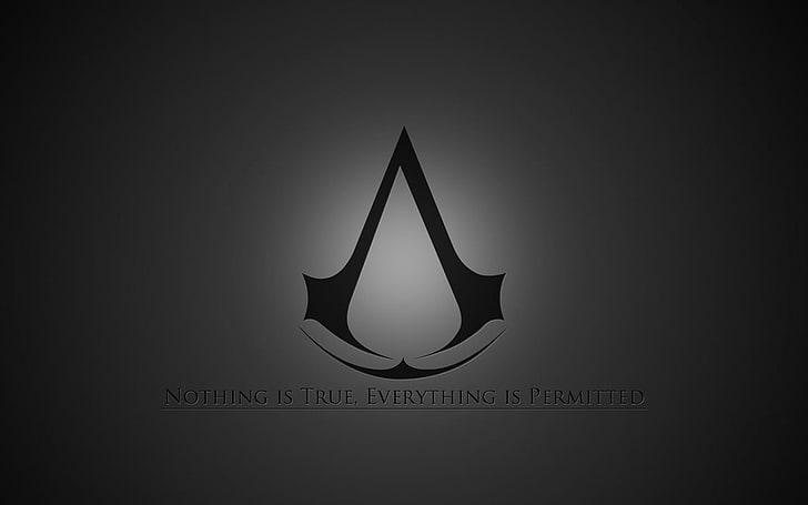 Assassin's Creed logo, video games, text, western script, indoors, HD wallpaper