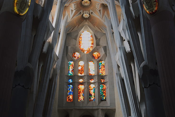spain, barcelona, gaudi, stained glass