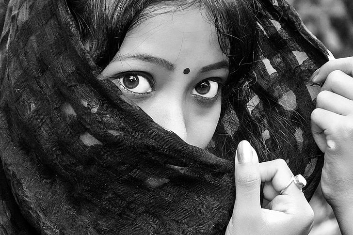 3072x768px | free download | HD wallpaper: black, eyes, girl, india, indian,  lady, white, portrait, looking at camera | Wallpaper Flare