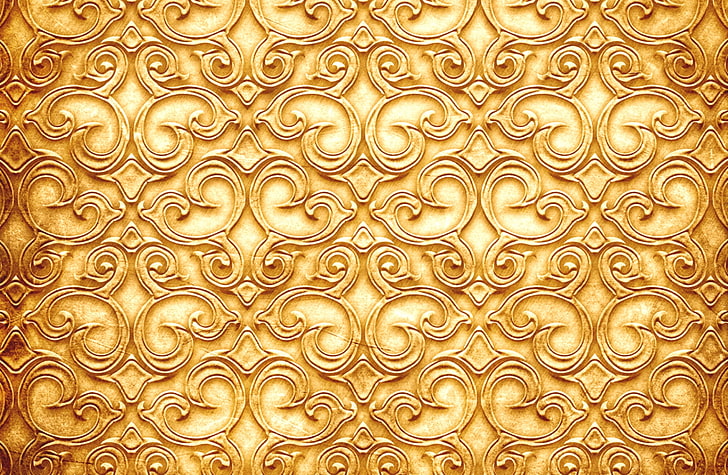 gold scroll wallpaper, pattern, texture, twigs, Golden color, HD wallpaper