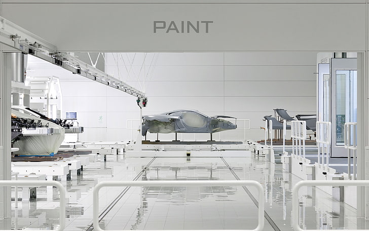 white and black wooden table, McLaren Technology Centre, factories, HD wallpaper