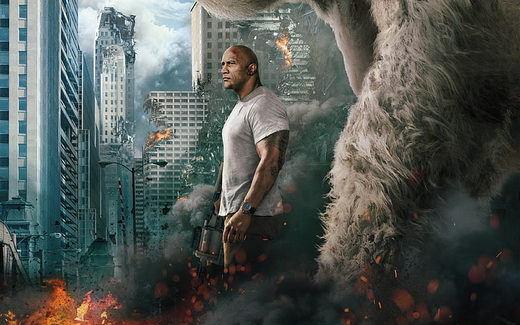 Dwayne Johnson in Rampage 2018, one person, real people, built structure, HD wallpaper