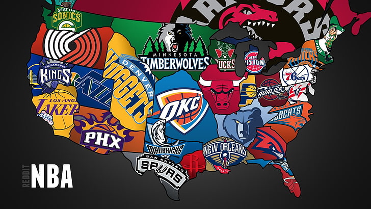 USA map with NBA teams illustration, sports, stars, basketball HD wallpaper