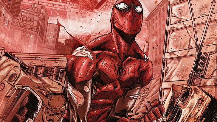 Marvel Comics, Superior Spider-Man, red, superhero, HD wallpaper