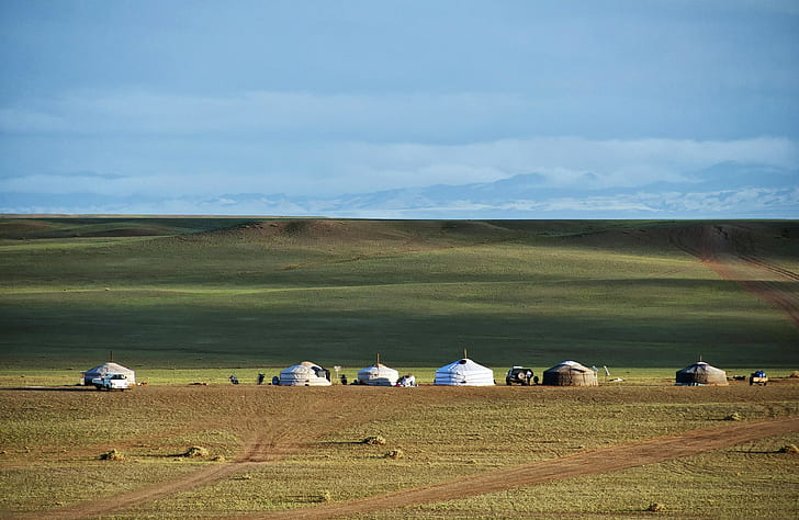 landscape, Mongolia, plains, people, tent