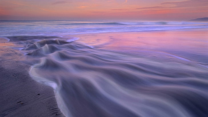 Peaceful Tranquility, beautiful, sunset, pink, water, beach, sand, HD wallpaper