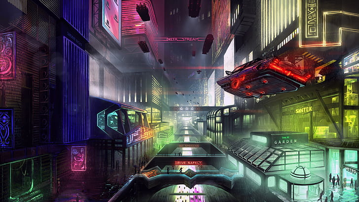 The city, Future, Neon, Machine, Fiction, Cyber, Cyberpunk