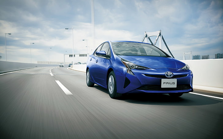 Toyota Prius, car, vehicle, electric car, road, motion blur