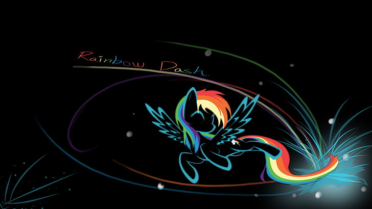 Rainbow Dash illustration, background, the inscription, black, HD wallpaper
