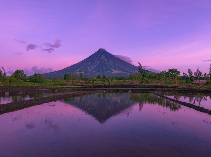 Mayon Volcano, Asia, Philippines, Sunrise, Travel, Reflection, HD wallpaper