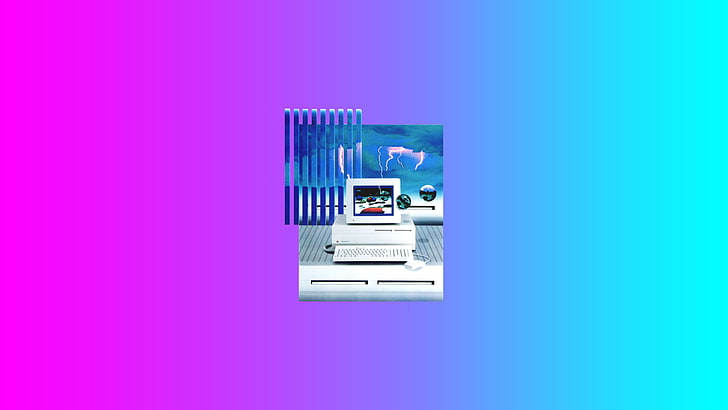 vaporwave, 1990s, computer, technology, indoors, connection, HD wallpaper