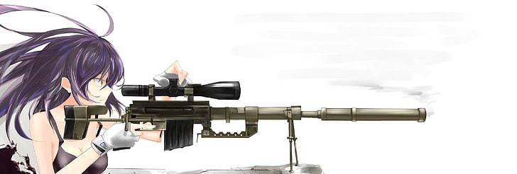 woman holding green rifle illustration, sniper rifle, anime girls