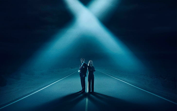 The X-Files, Fox Mulder, Dana Scully, TV, cyan, road, HD wallpaper