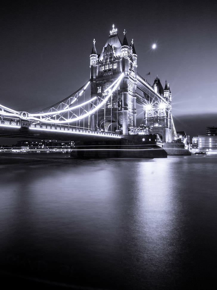 bridge during night time, Tower Bridge, London  River, River Thames, HD wallpaper