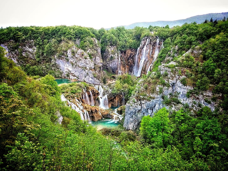 plitvice lakes national park, croatia, mountain, waterfalls, HD wallpaper